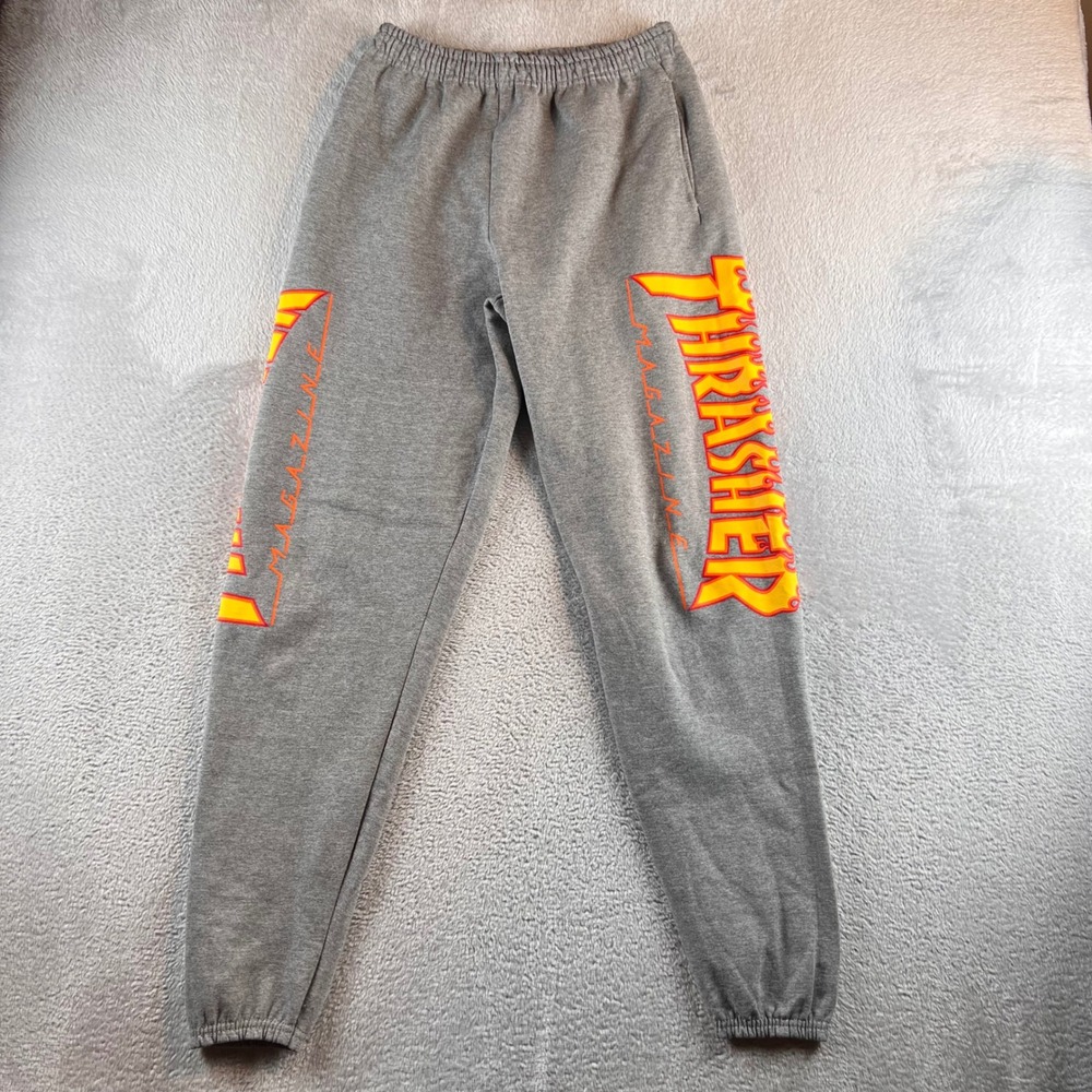 Thrasher Magazine Flame Logo Sweatpants Mens / Youth  S Gray Skate Joggers